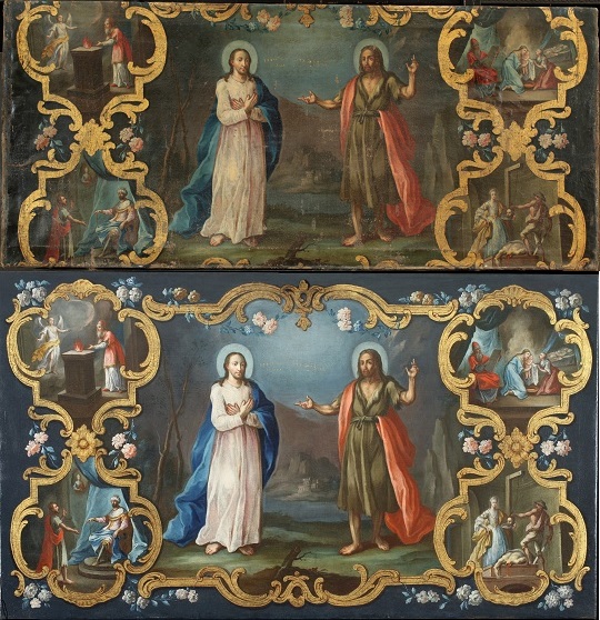 Ismeretlen festő: Keresztelő Szent János élete, egykori antependium az abaújszolnoki görögkatolikus templomból, 18. sz. 2. fele