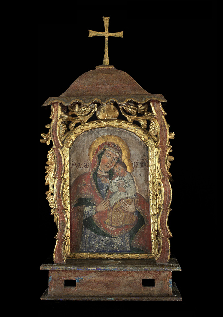 Ismeretlen mester: Baldachinos körmeneti kép az abaújszolnoki görögkatolikus templomból: Útmutató Istenszülő és Keresztre feszítés, 18. sz. vége – 19. sz eleje