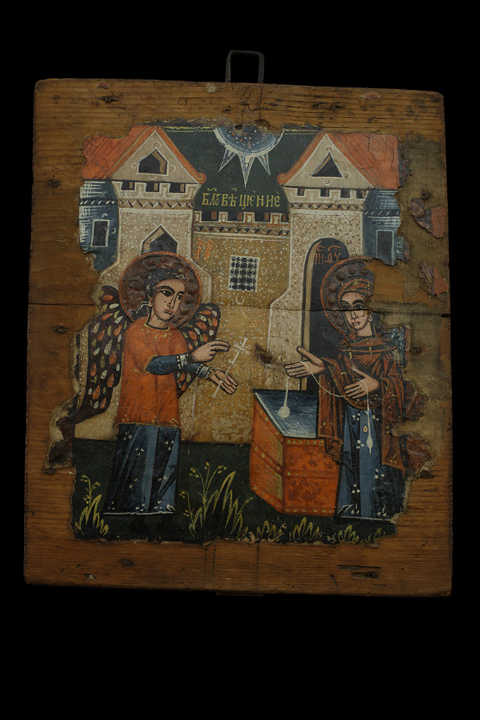 Ismeretlen festő: Örömhírvétel, 17. sz. és Alexander Ponehalszki: Jézus Krisztus születése (Háromkirályok imádása), 1760-80 k.